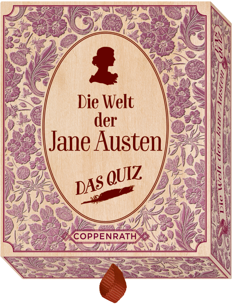 Das Quiz: Die Welt der Jane Austen Blumen-Quizbox mit dem Titel „Die Welt der Jane Austen DAS QUIZ“ von Coppenrath.