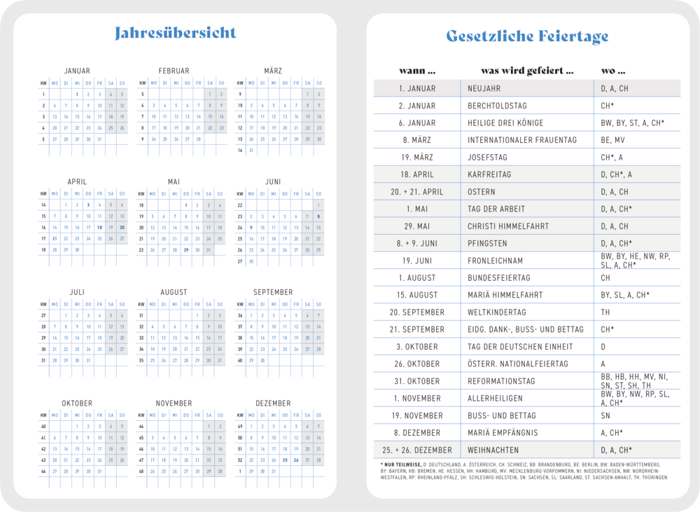 Großer Wochenkalender: 3 Minuten Tagebuch 2025 - Aquarell blau (All about blue)