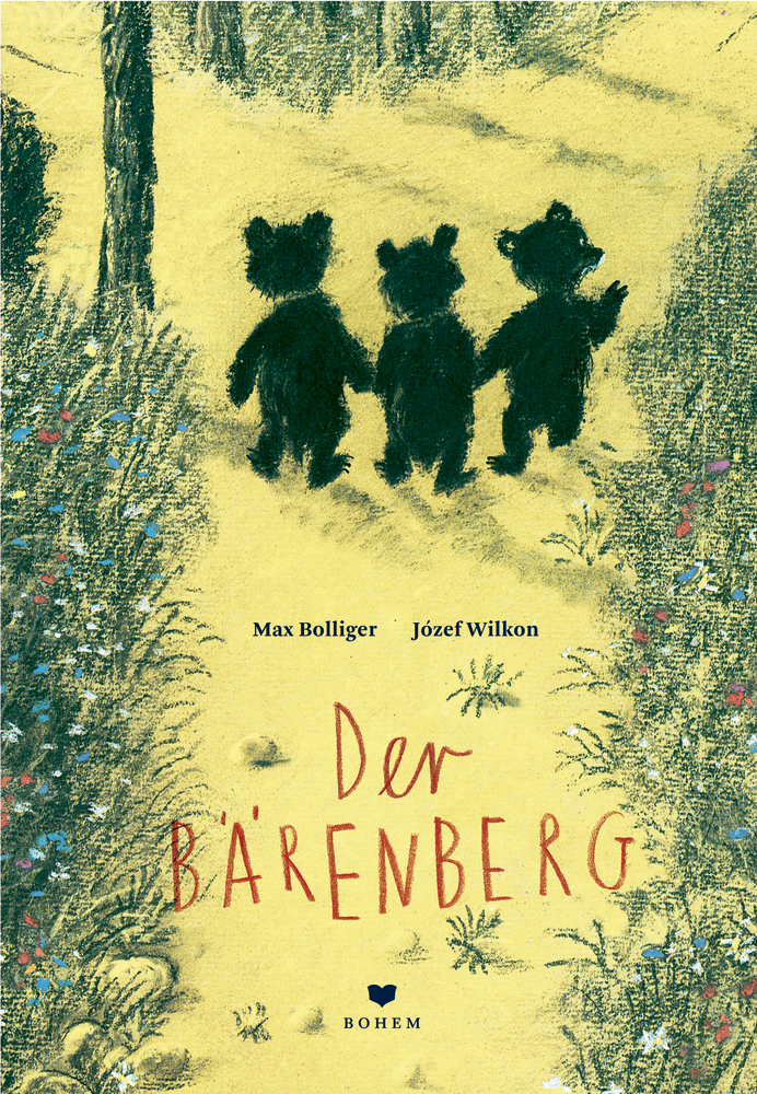 Der Bärenberg Drei Bärenjunge laufen auf einem sonnenbeschienenen Waldweg, Cover von „Der Bärenberg“.