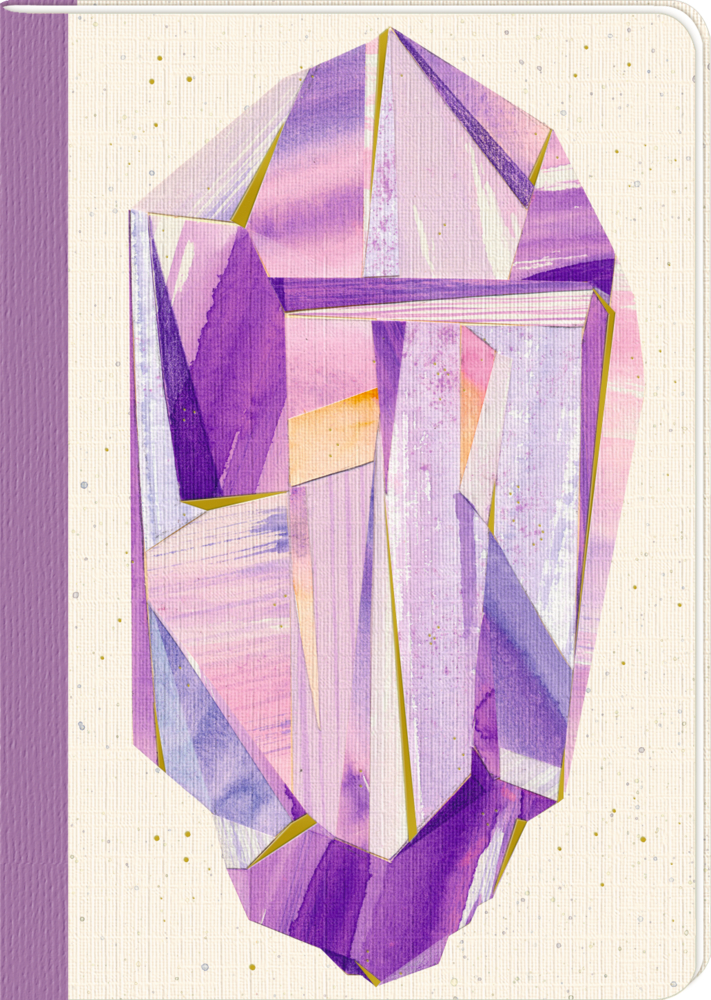 Notizheft DIN A5 - All about purple Abstraktes lila- und rosafarbenes Kristalldesign auf einem cremefarbenen Notizbucheinband mit lavendelfarbenem Rücken.