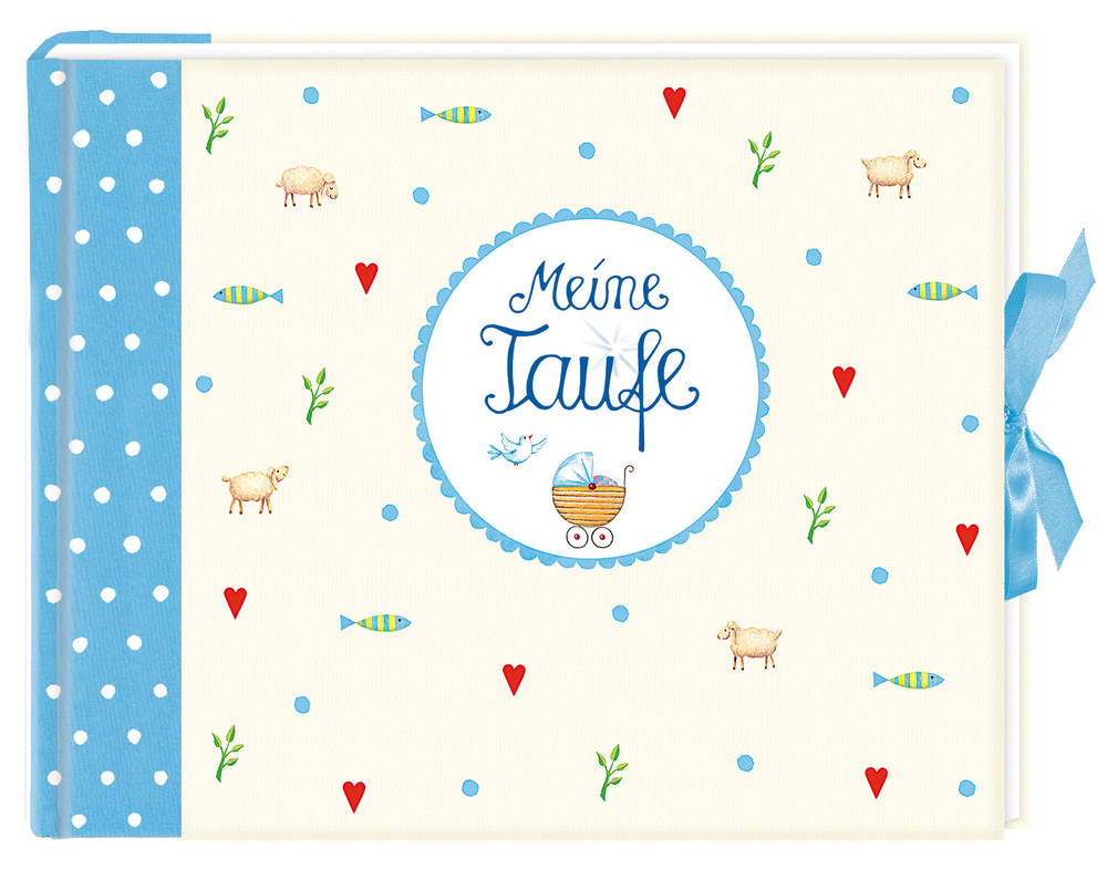 Eintragalbum - Meine Taufe, hellblau Taufalbum „Meine Taufe“, Baby-Dekorationen, blauem Rücken und blauem Bandverschluss.