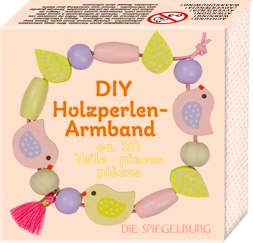 DIY Holzperlen-Armband-Set Box mit Vogel- und Blattperlen.