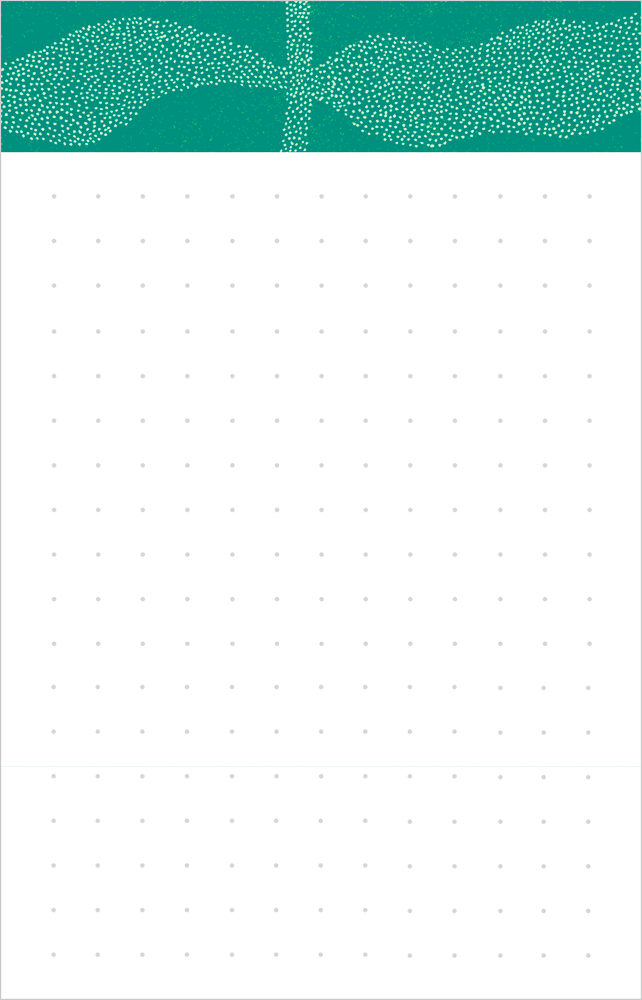 Oben wellige türkisfarbene Formen mit weißen Punkten. Unten ein weißes Raster mit hellgrauen Punkten auf leerer Fläche.