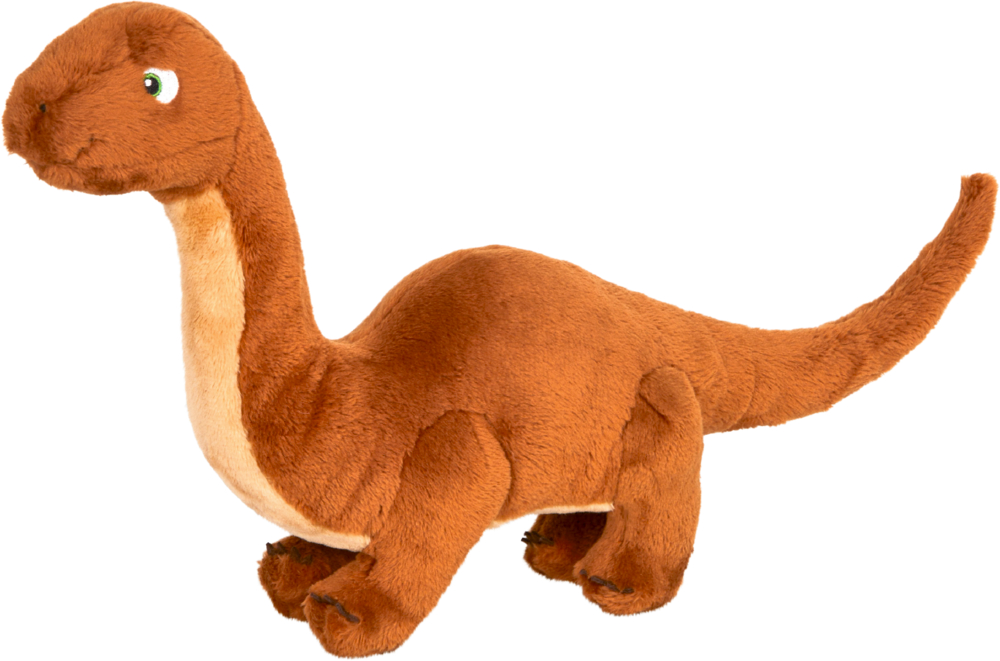 Brachiosaurus - Dino Friends Plüschiges braunes Dinosaurierspielzeug mit langem Hals und Schwanz, auf vier Beinen stehend und nach links blickend.