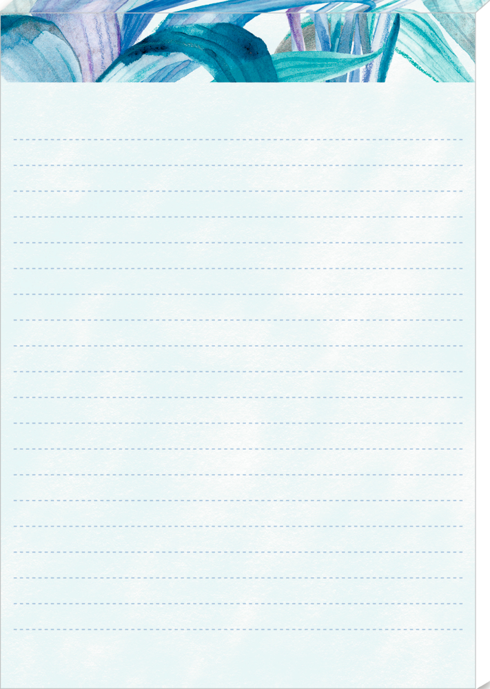 Liniertes Blatt mit blauem und violettem abstraktem Design an der Oberkante.