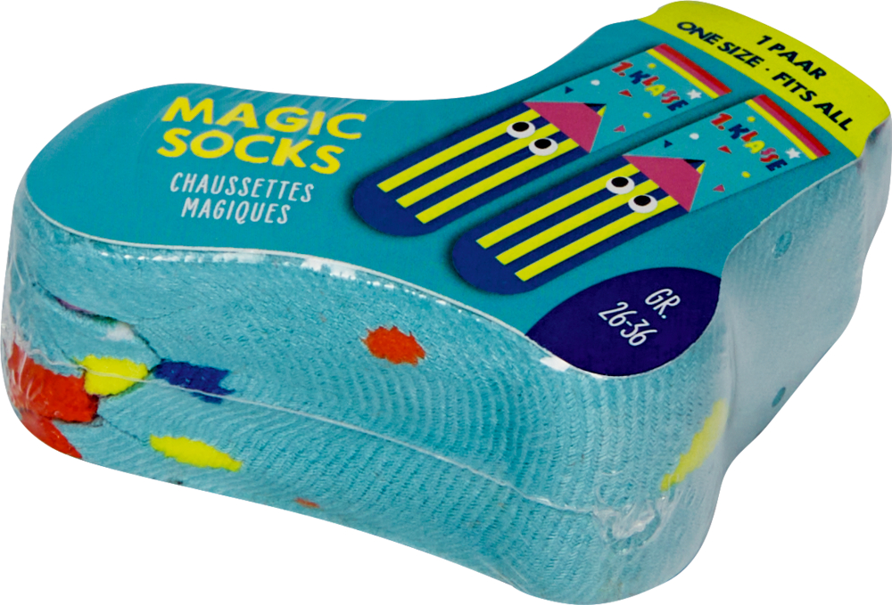 blau/gelb, Magic Socks 1. Klasse - Bunte Geschenke (one size / Gr. 26-36)