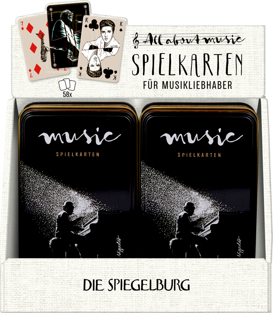 Spielkarten für Skat und Doppelkopf (All about music) in Metalldose