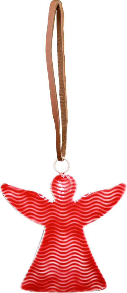 Roter Engel mit brauner Schlaufe zum Aufhängen.