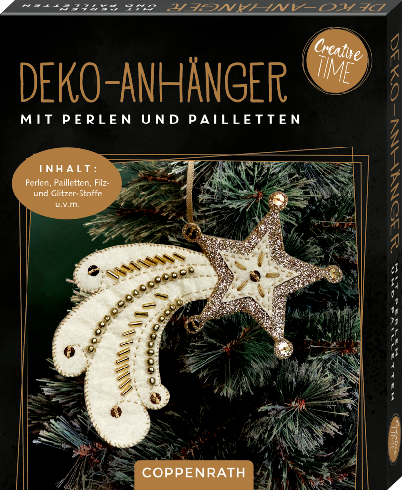 Coppenrath Deko-Anhänger-Sets mit Perlen, Pailletten und Stern- oder Schneeflockenmotiven.
