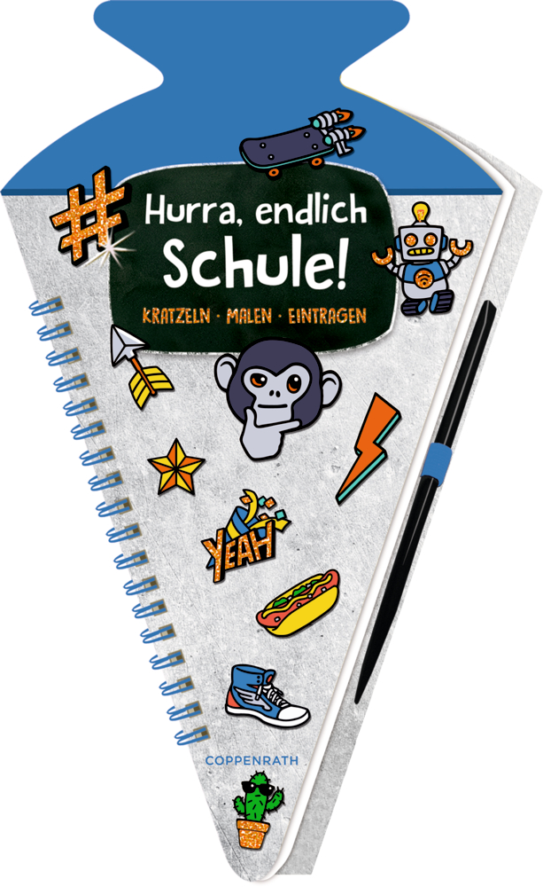 Schultüten-Kratzelbuch Funny Patches,blau - Hurra, endlich Schule!