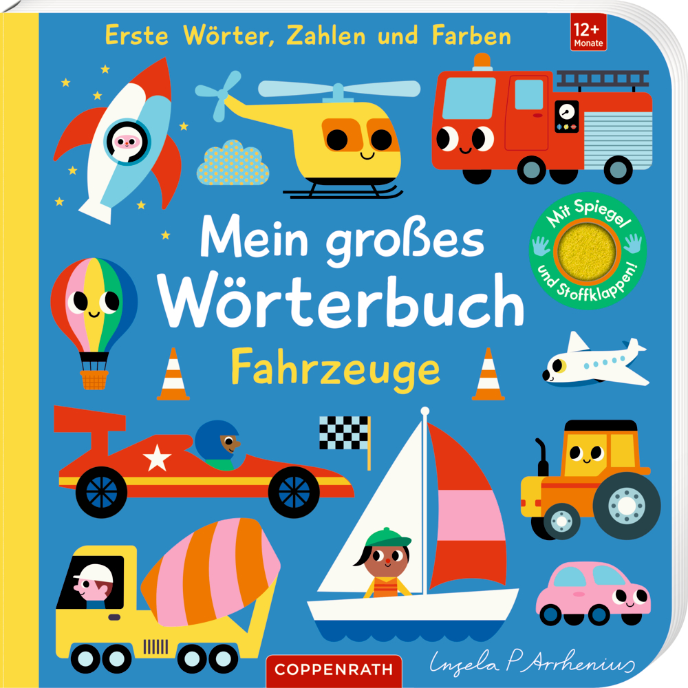 Mein großes Wörterbuch: Fahrzeuge Buntes Kinderbuchcover mit verschiedenen Fahrzeugen wie Autos, Hubschrauber, Boot und Feuerwehrauto.